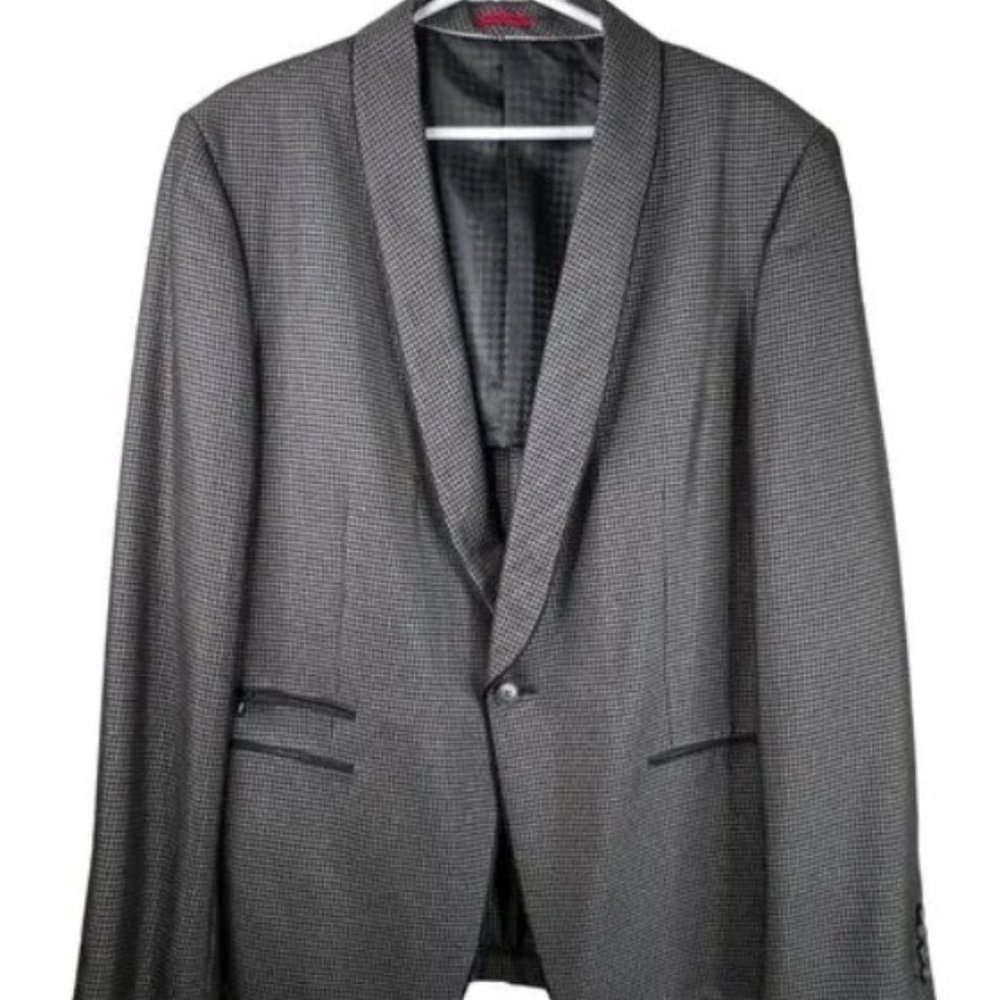 John Varvatos USA Houndstooth Sport Coat Gray Single Breasted Casual Mens 44R